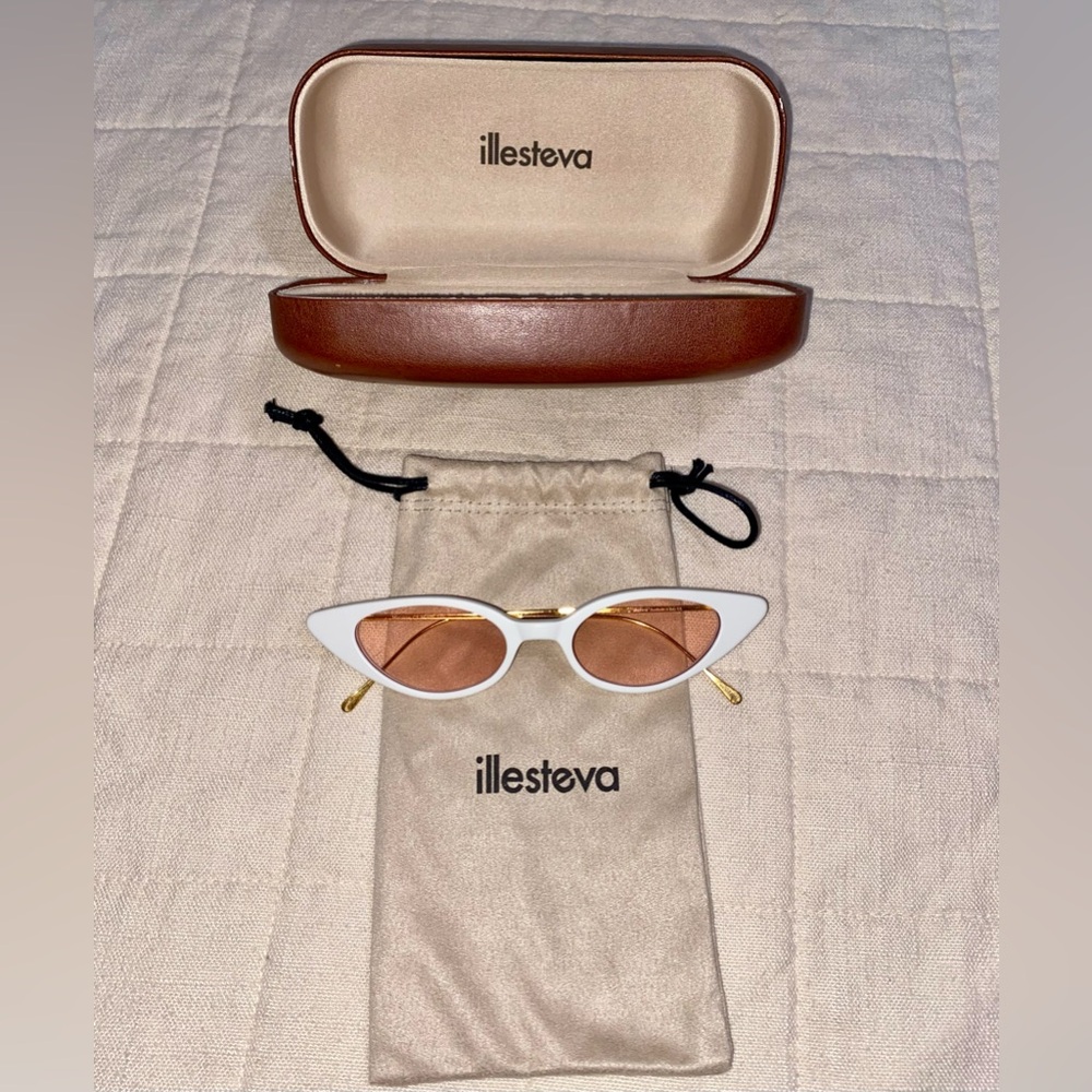 Illesteva White and Gold Cat Eye Iridescent Sunglasses